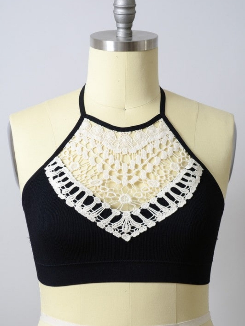 Crochet Lace High Neck Bralette XS-XL Black